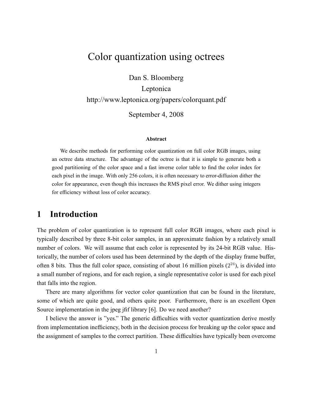 Color Quantization Using Octrees