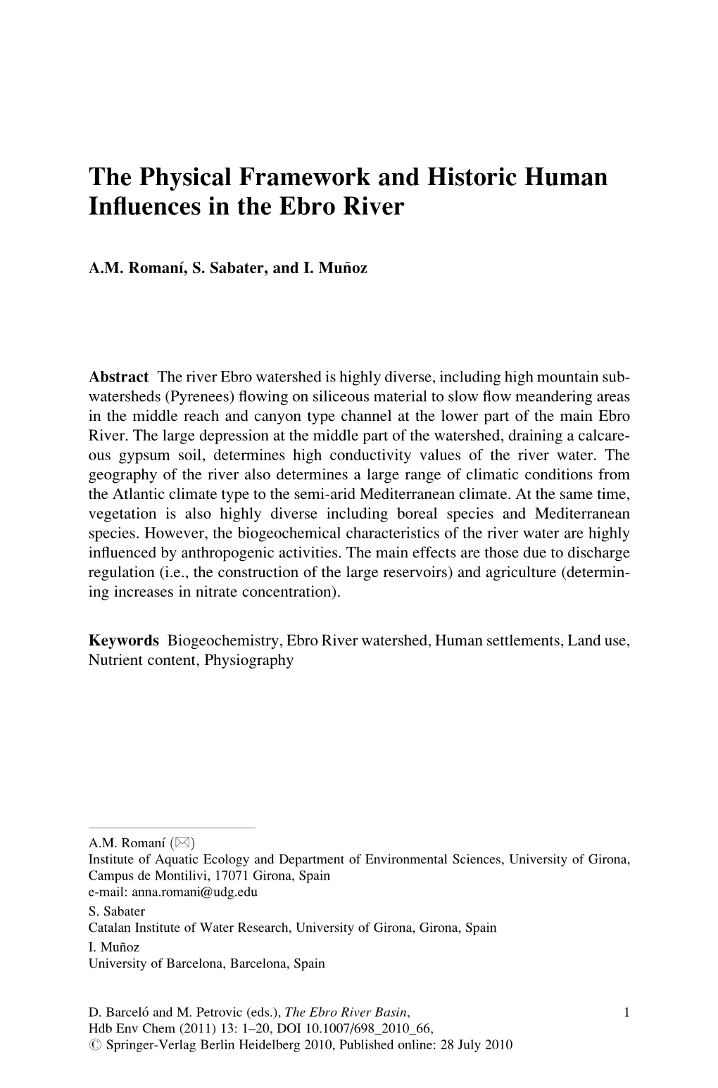 The Physical Framework and Historic Human Influences in the Ebro River