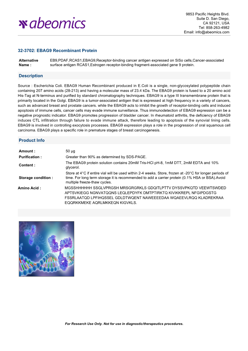 32-3702: EBAG9 Recombinant Protein Description