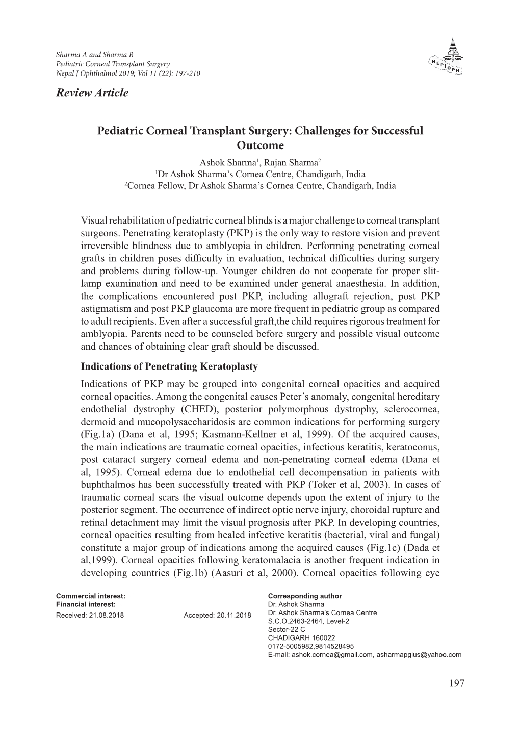 Review Article Pediatric Corneal Transplant Surgery