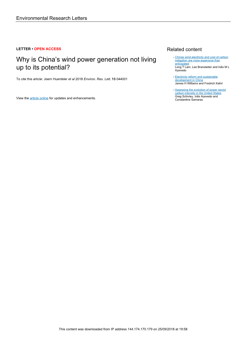 Why Is China'222s Wind Power Generation Not Living up to Its