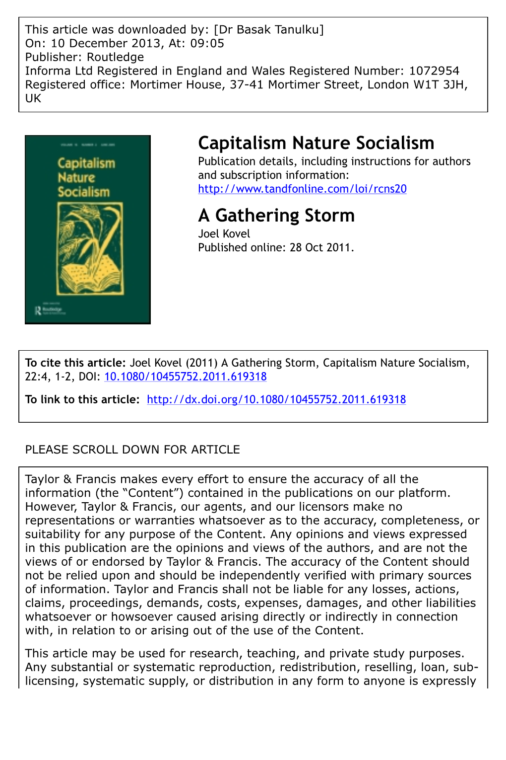 Capitalism Nature Socialism a Gathering Storm