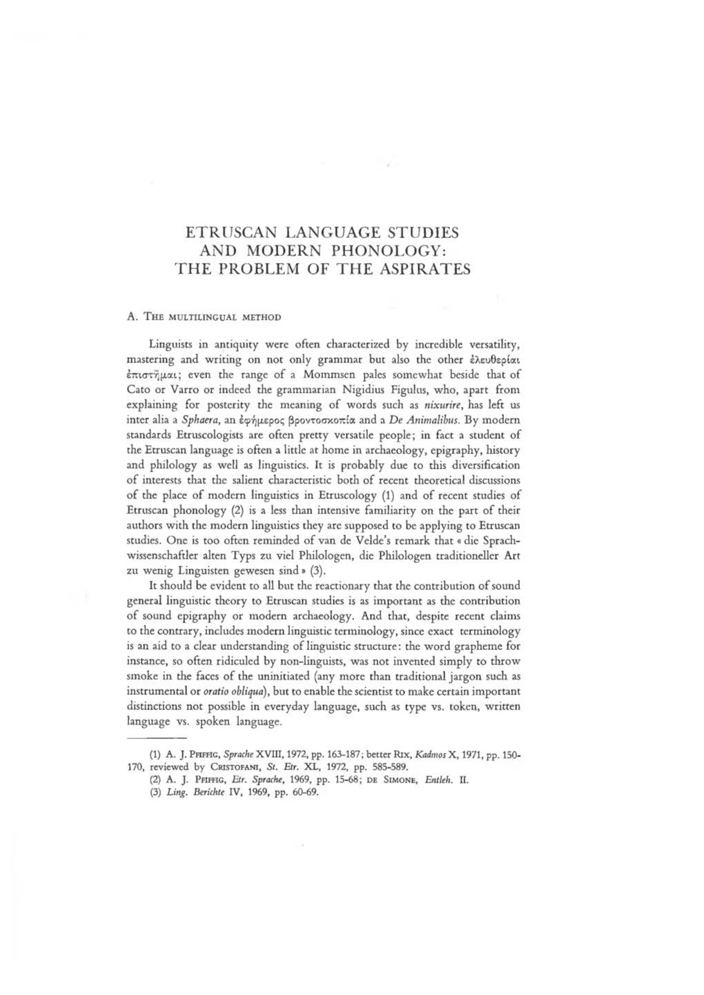 Etruscan Language Studies and Modern Phonology: the Problem of the Aspirates
