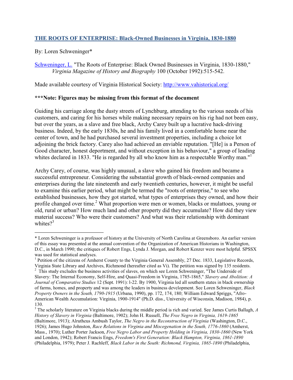 Black-Owned Businesses in Virginia, 1830-1880 By