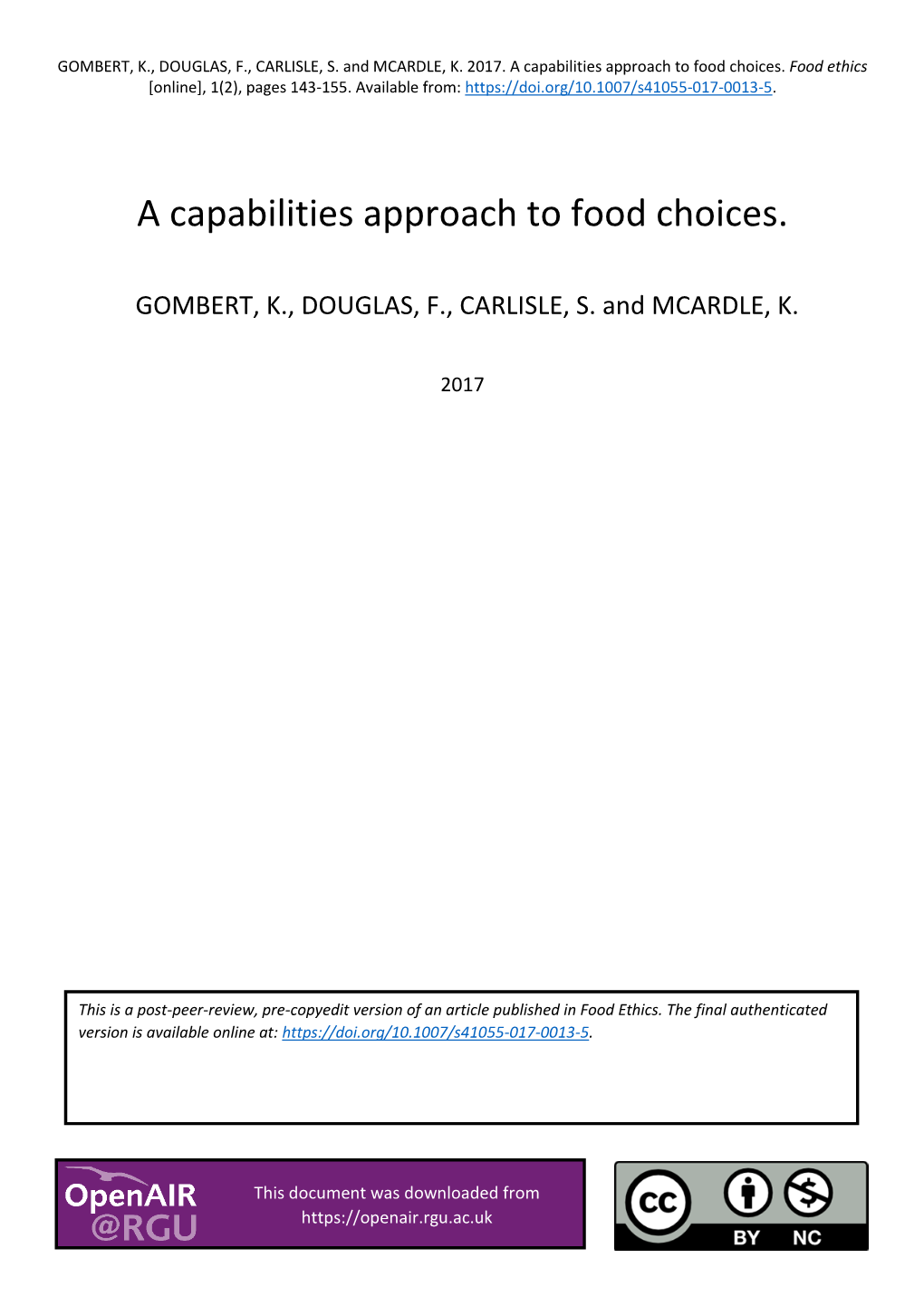 A Capabilities Approach to Food Choices. Food Ethics [Online], 1(2), Pages 143-155