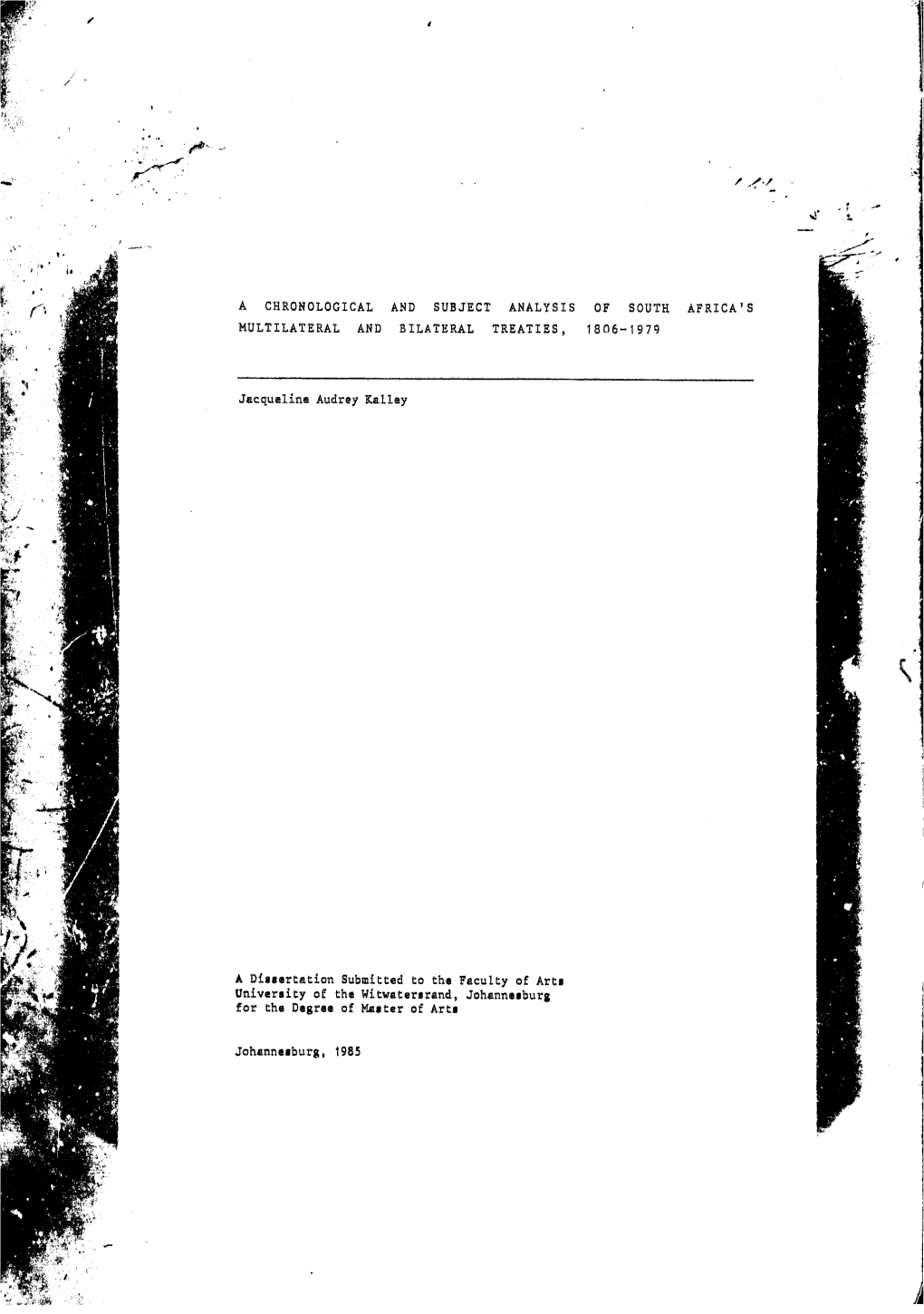 A Chronological and Subject Analysis of South Africa's Multilateral and Bilateral Treaties, 1806-1979