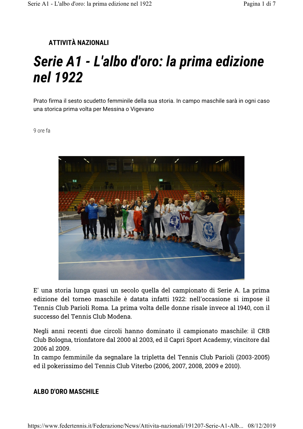 L'albo D'oro: La Prima Edizione Nel 1922 Pagina 1 Di 7