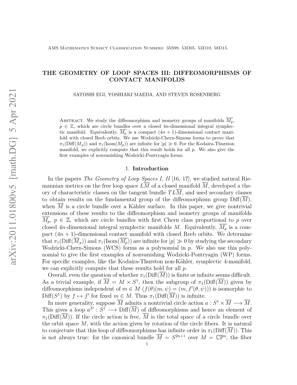 Arxiv:2011.01800V5 [Math.DG] 5 Apr 2021