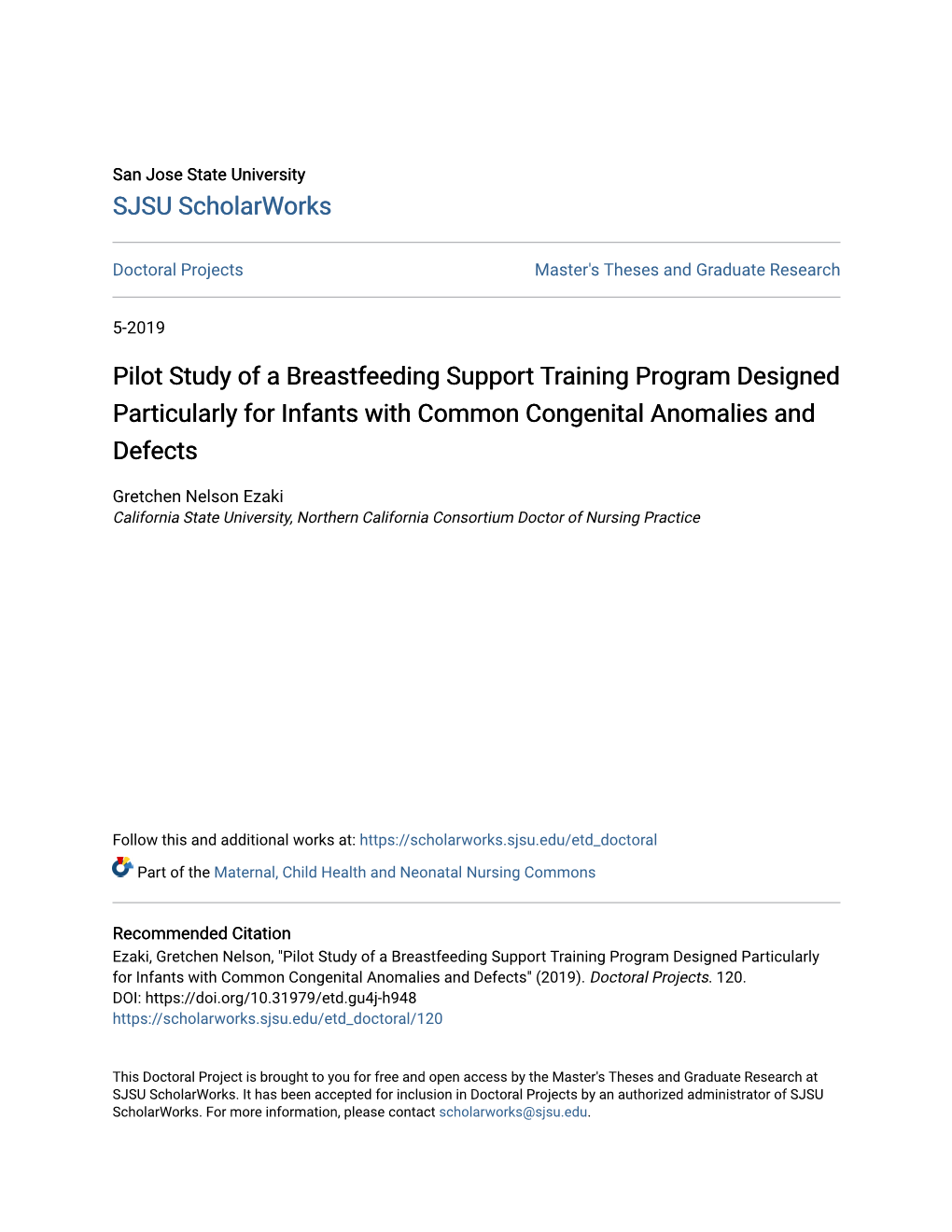 Pilot Study of a Breastfeeding Support Training Program Designed Particularly for Infants with Common Congenital Anomalies and Defects