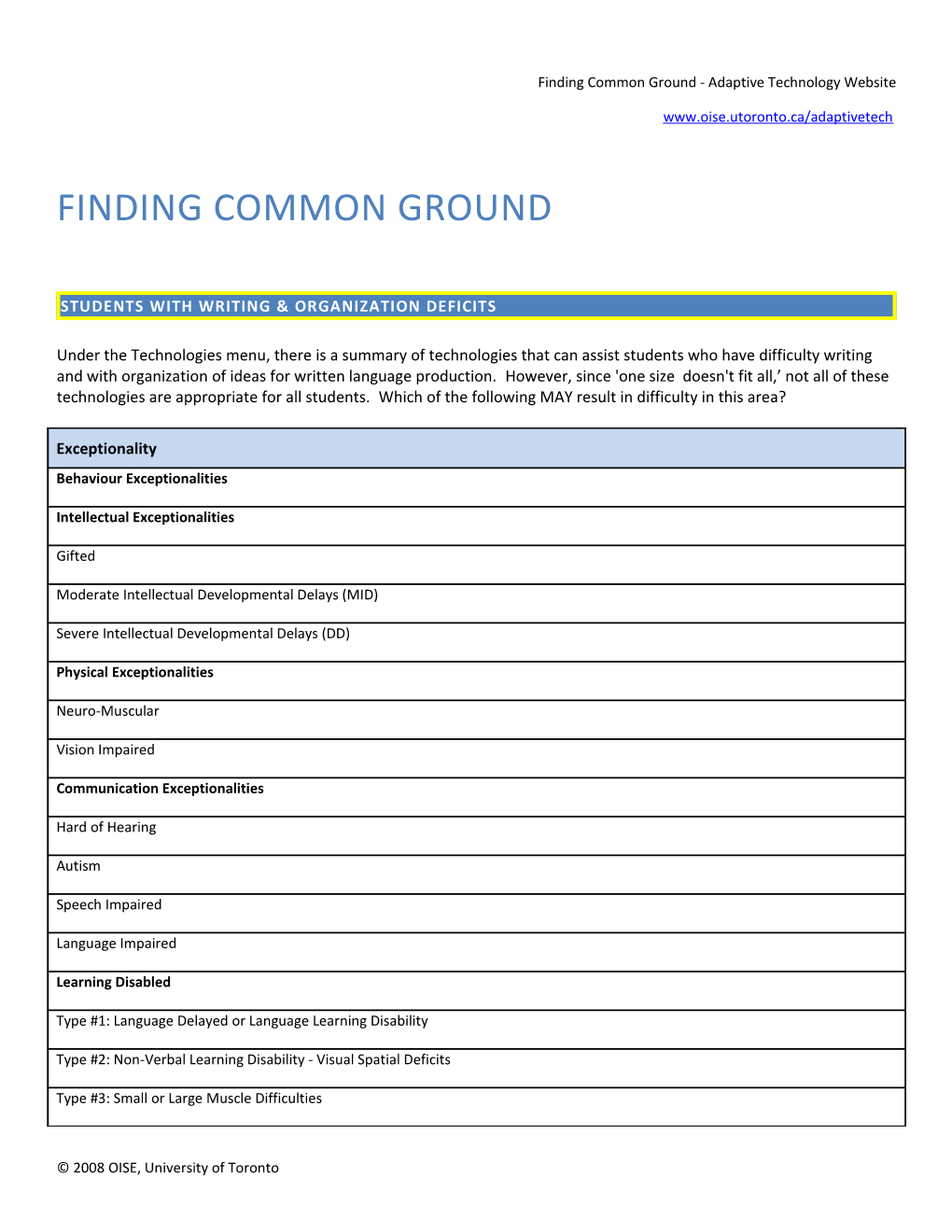 Finding Common Ground - Adaptive Technology Website