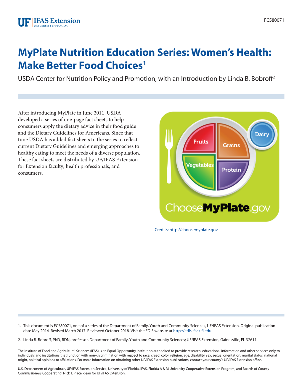 Myplate Nutrition Education Series: Women's Health: Make Better Food
