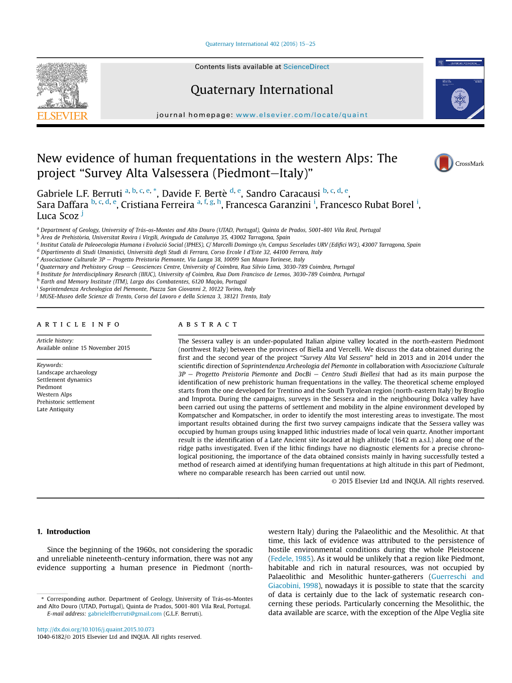 New Evidence of Human Frequentations in the Western Alps: the Project “Survey Alta Valsessera (Piedmonteitaly)”