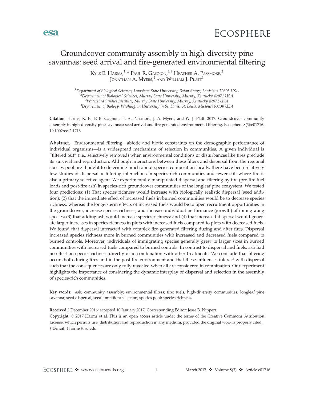 Seed Arrival and Fire-Generated Environmental Filtering