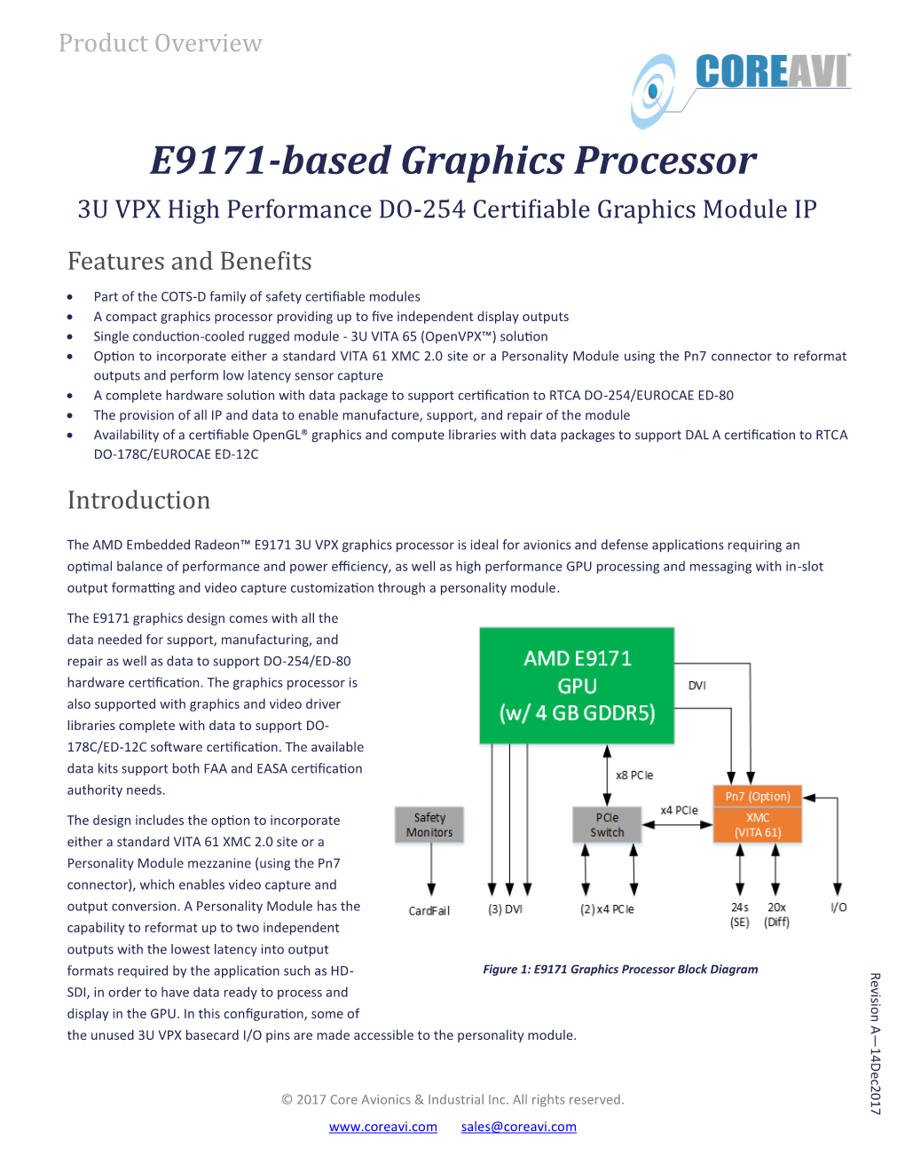 Coreavi E9171-Based 3U VPX Graphics Processor