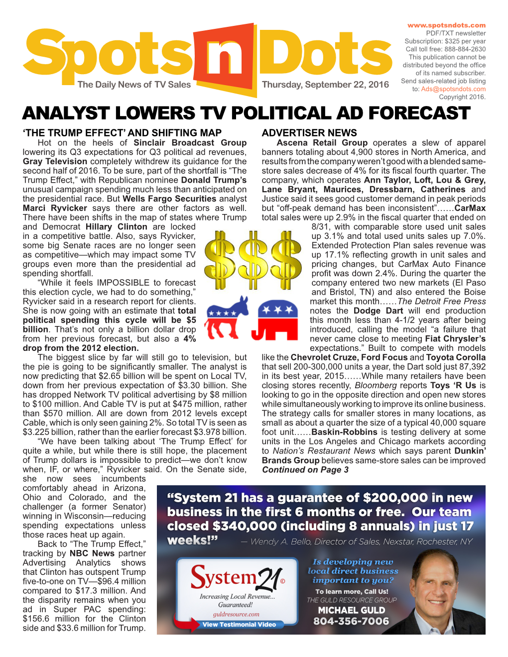 Analyst Lowers Tv Political Ad Forecast