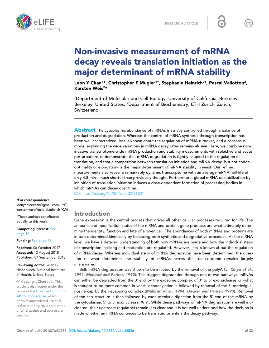 Non-Invasive Measurement of Mrna Decay Reveals Translation Initiation