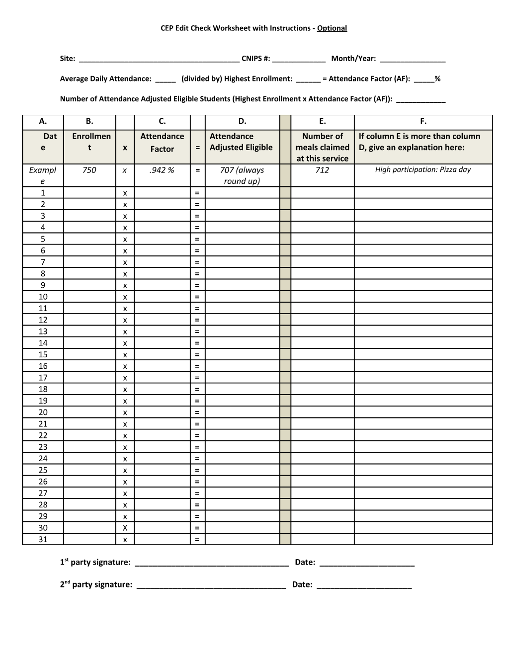 CEP Edit Check Worksheet with Instructions - Optional