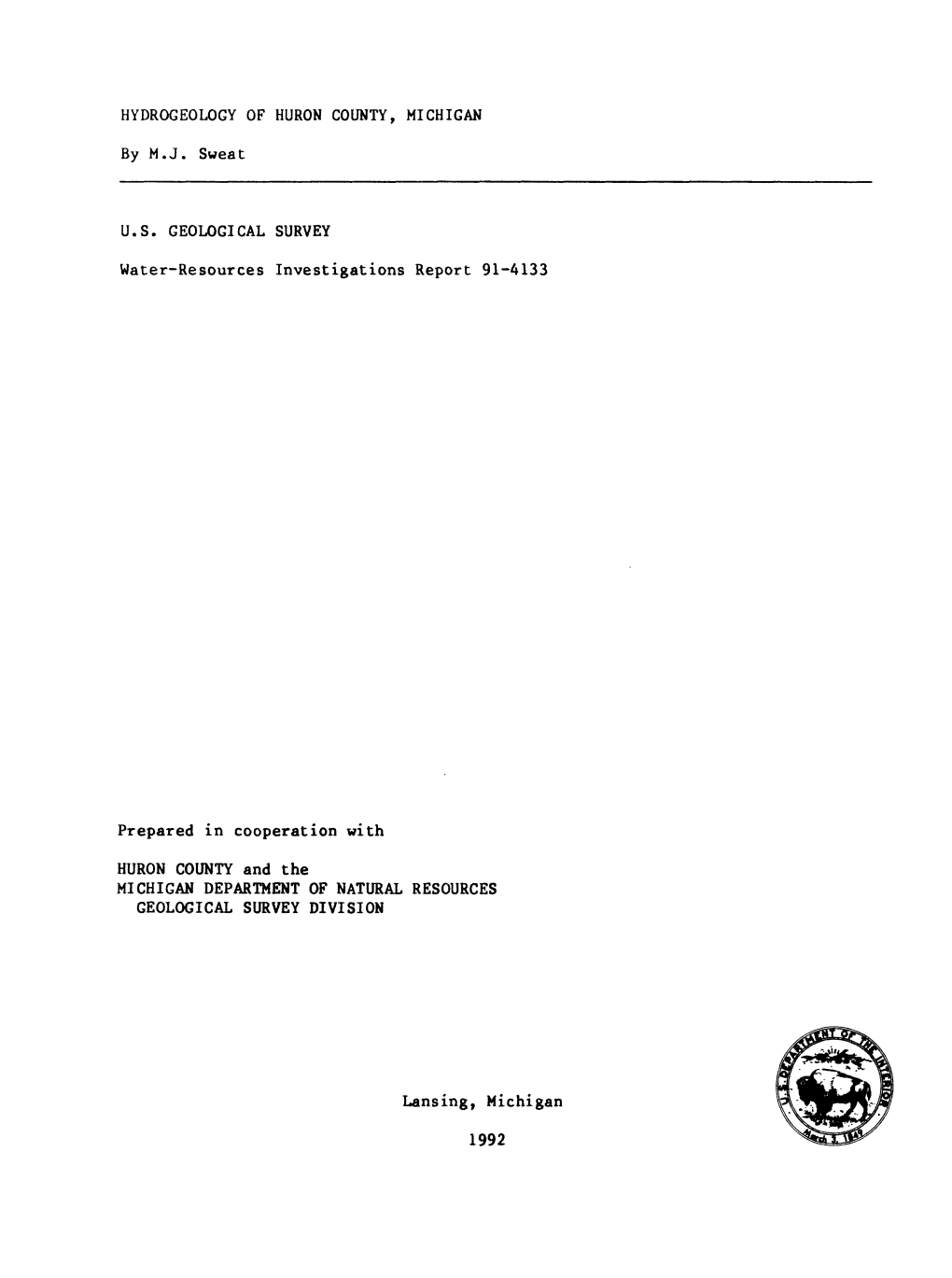 HYDROGEOLOGY of HURON COUNTY, MICHIGAN by M.J