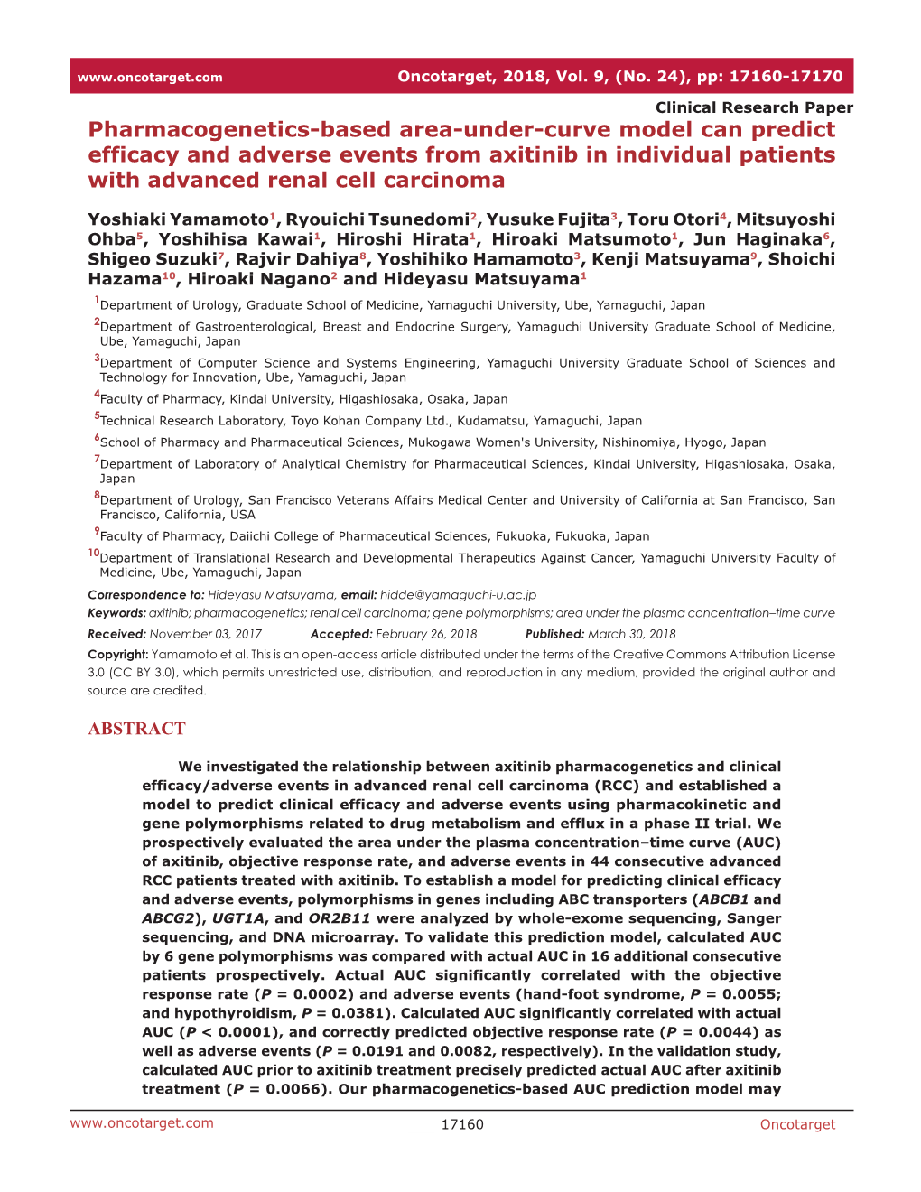 Pharmacogenetics-Based Area-Under-Curve Model Can Predict Efficacy and Adverse Events from Axitinib in Individual Patients with Advanced Renal Cell Carcinoma