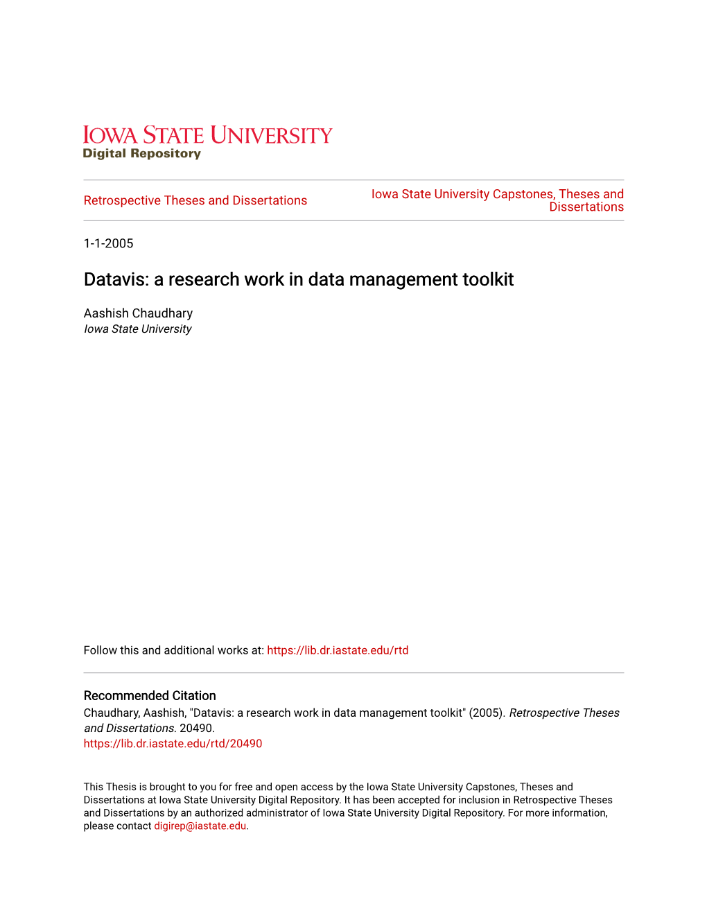 Datavis: a Research Work in Data Management Toolkit