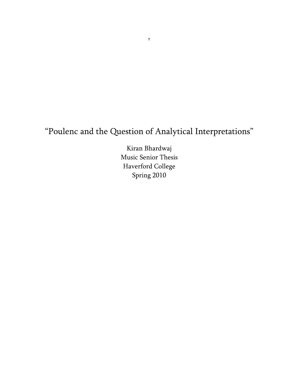 Poulenc and the Question of Analytical Interpretations”