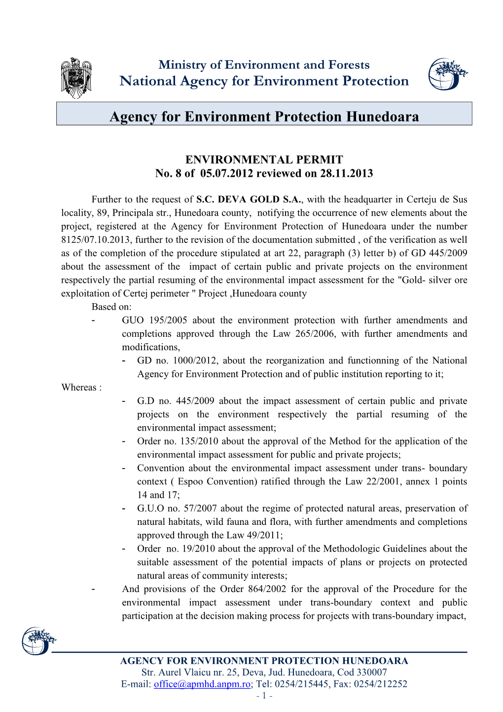 National Agency for Environment Protection Agency for Environment