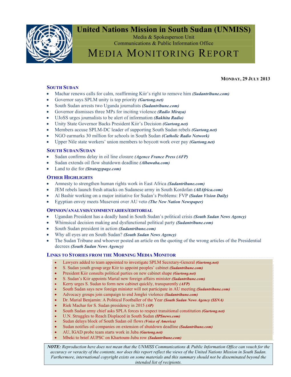 Media Monitoring Report