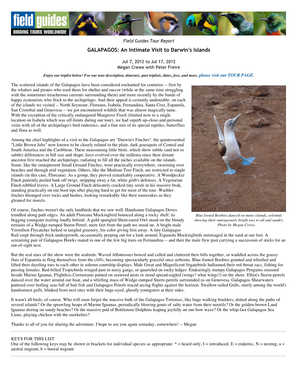 FIELD GUIDES BIRDING TOURS: GALAPAGOS: an Intimate Visit To