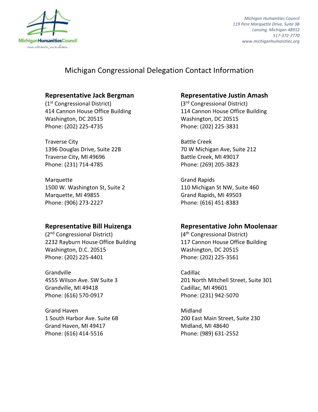 Michigan Congressional Delegation Contact Information