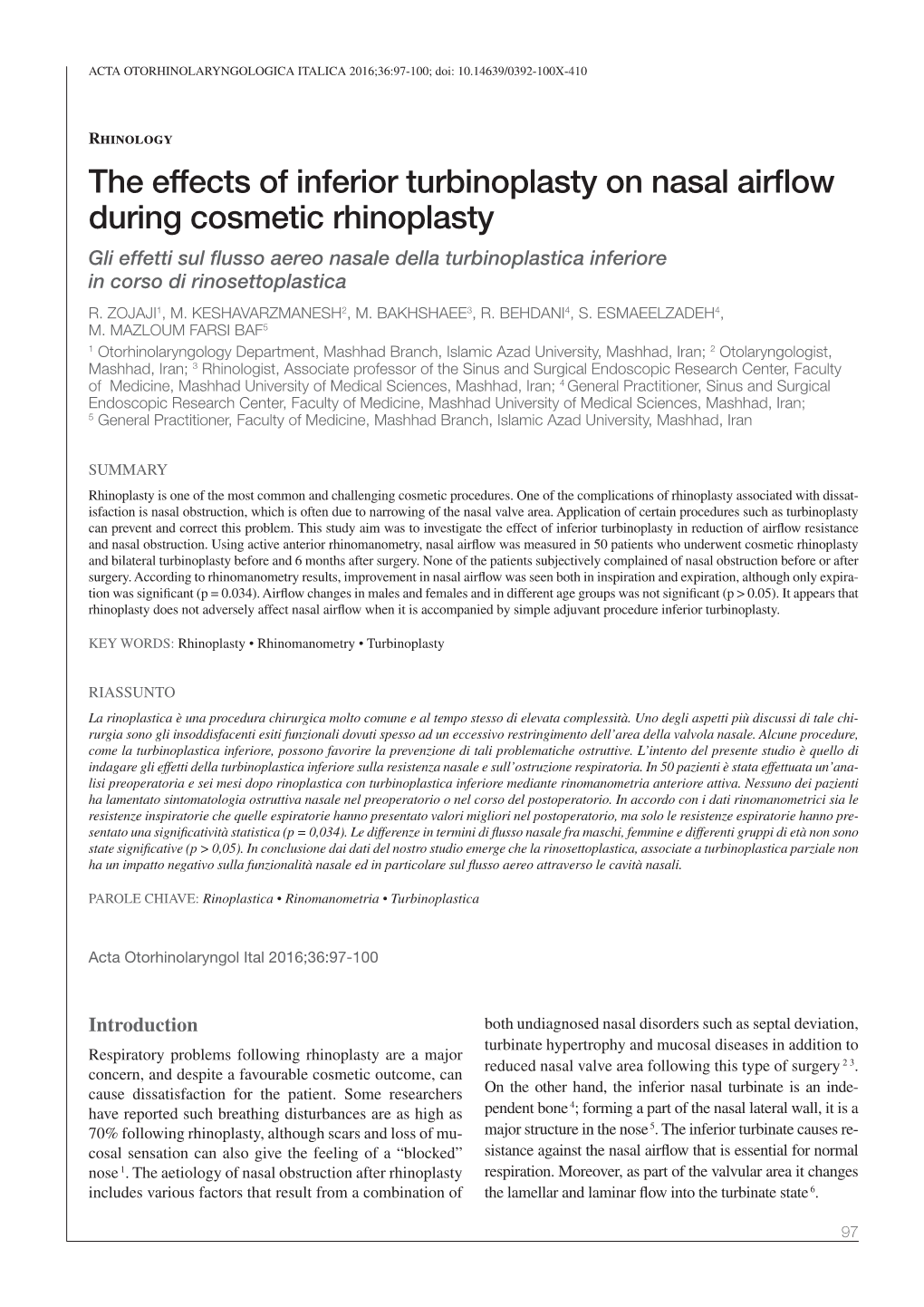 The Effects of Inferior Turbinoplasty on Nasal Airflow During Cosmetic