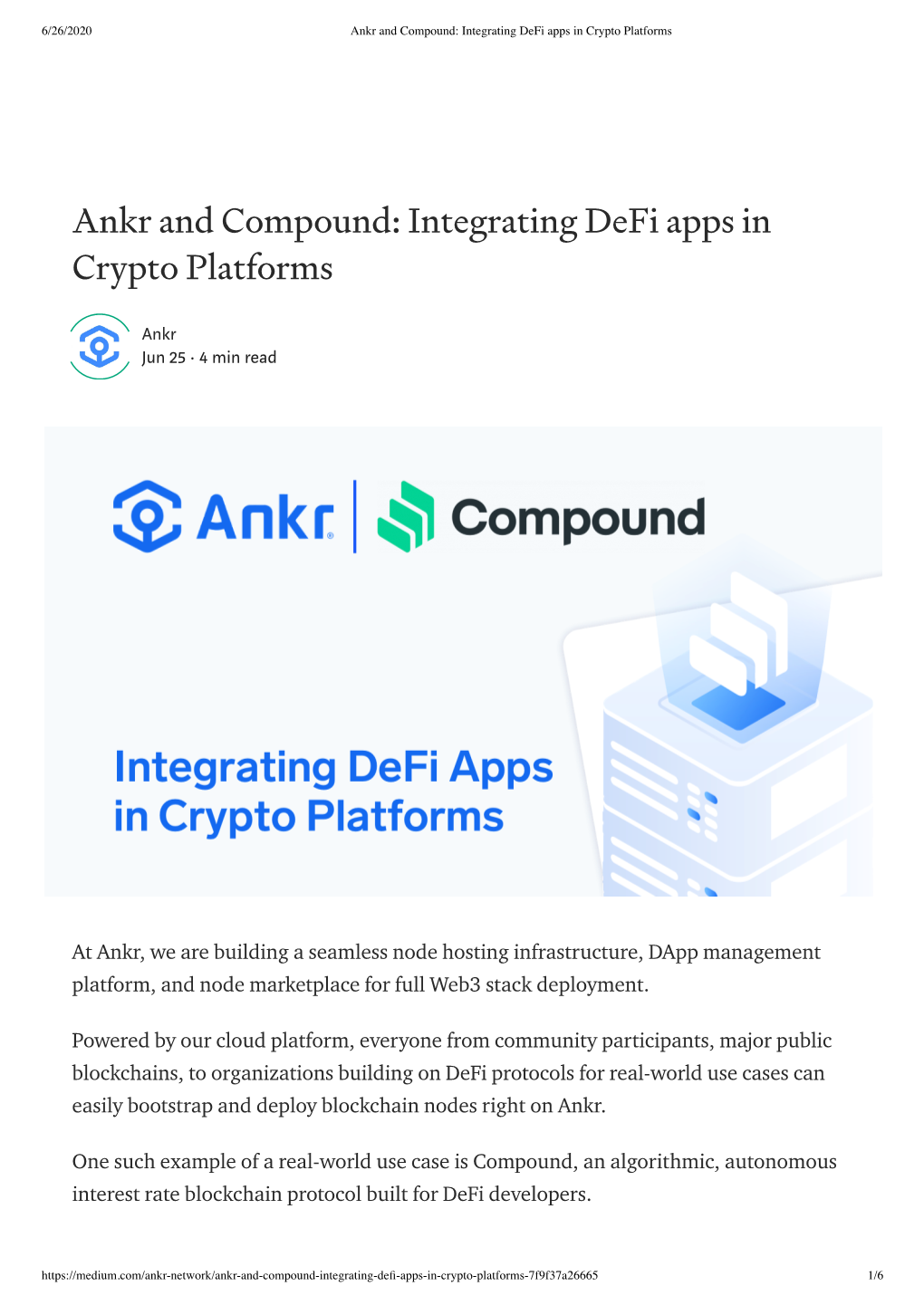 Ankr and Compound: Integrating Defi Apps in Crypto Platforms