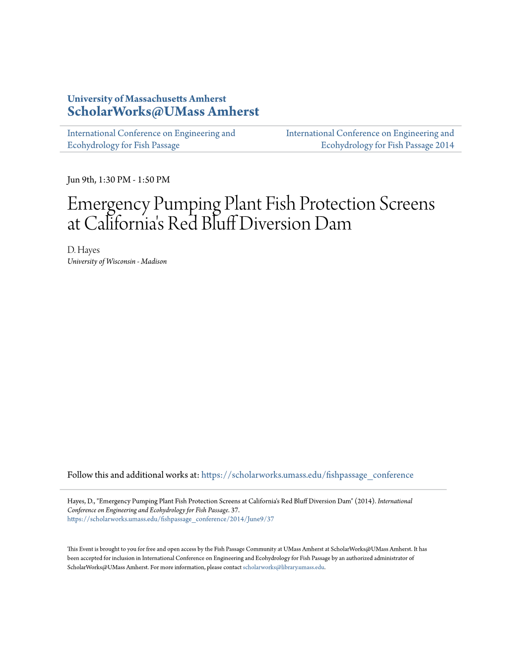 Emergency Pumping Plant Fish Protection Screens at California's Red Bluff Diversion Dam D