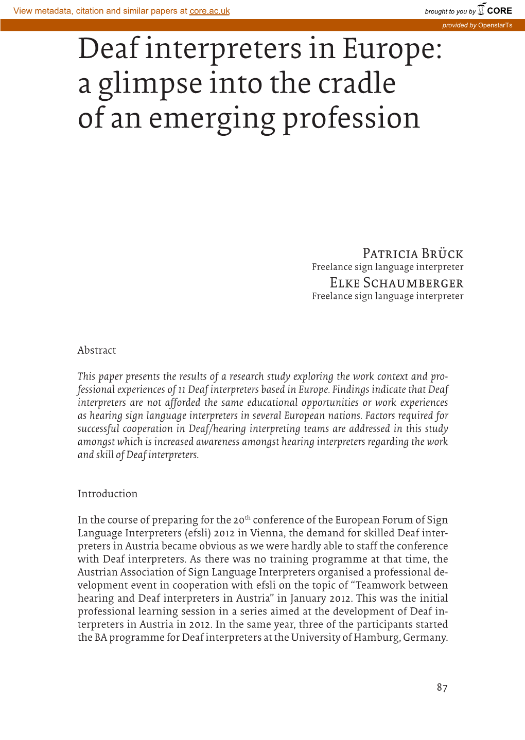 Deaf Interpreters in Europe: a Glimpse Into the Cradle of an Emerging Profession