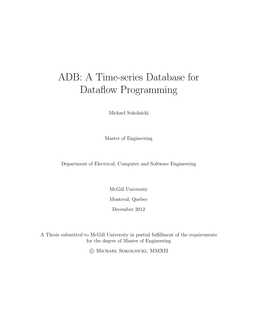 ADB: a Time-Series Database for Dataflow Programming