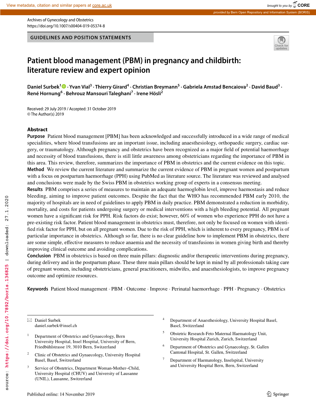 PBM) in Pregnancy and Childbirth: Literature Review and Expert Opinion