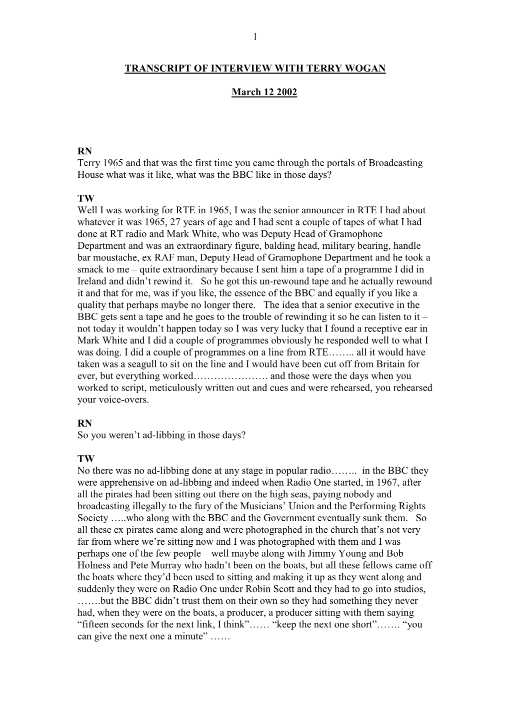 Terry Wogan Interview Transcript