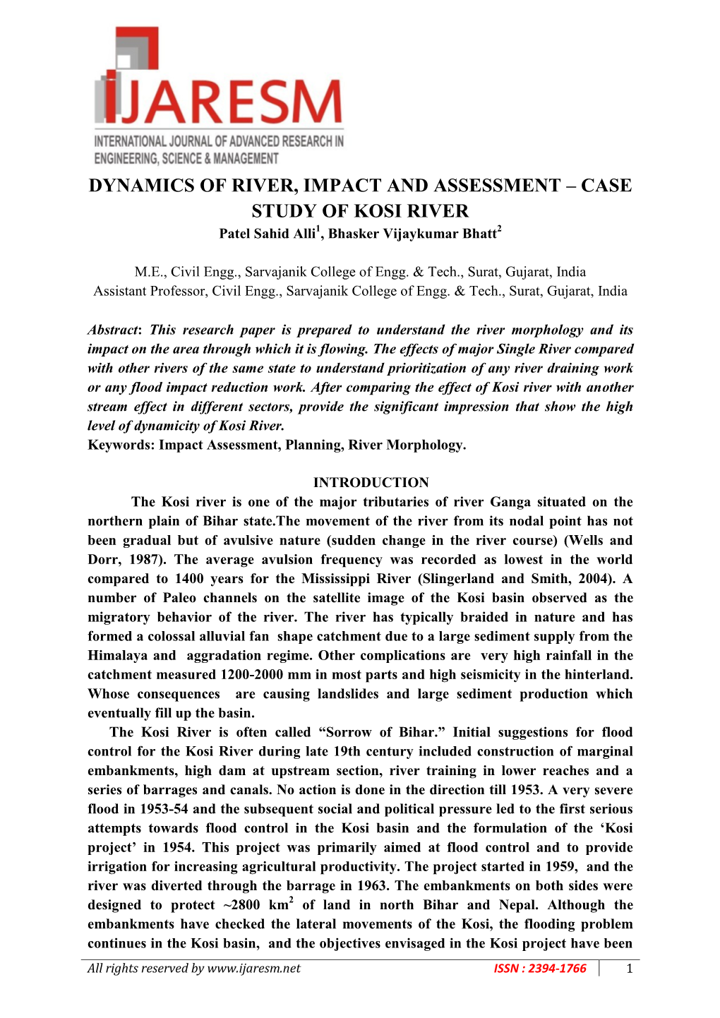 CASE STUDY of KOSI RIVER Patel Sahid Alli1, Bhasker Vijaykumar Bhatt2