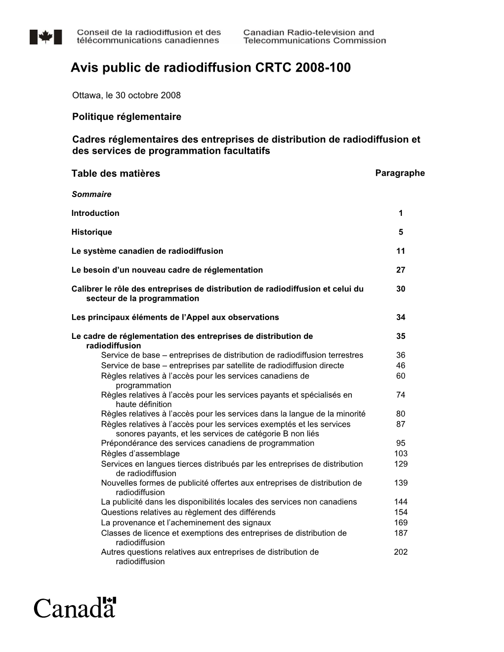 Avis Public De Radiodiffusion CRTC 2008-100