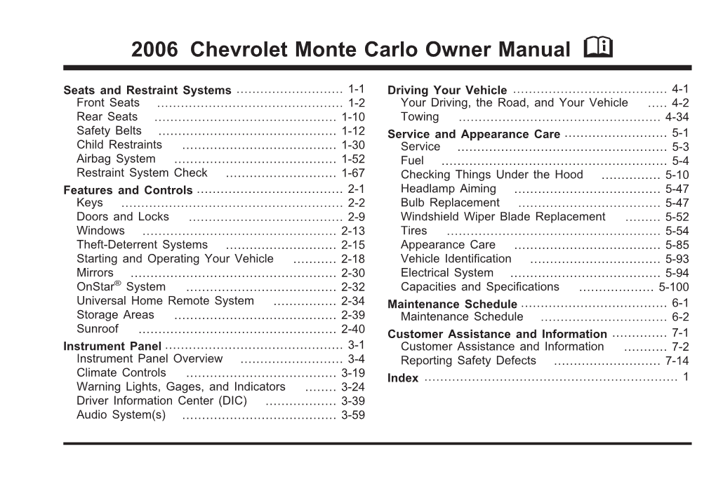 2006 Chevrolet Monte Carlo Owner Manual M