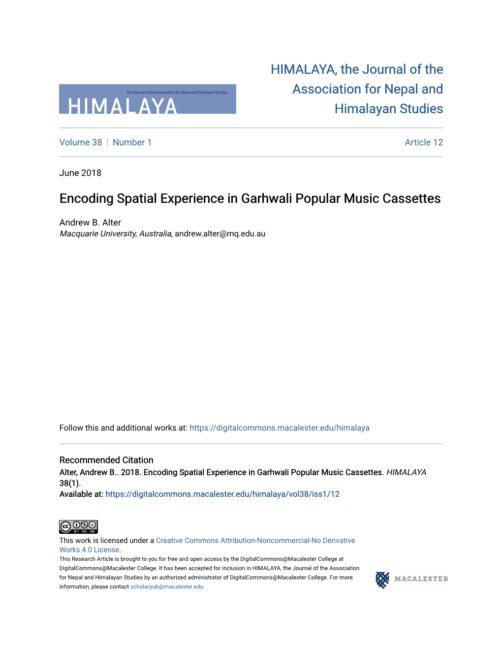 Encoding Spatial Experience in Garhwali Popular Music Cassettes