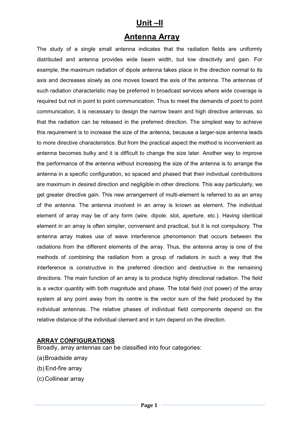 Unit –II Antenna Array
