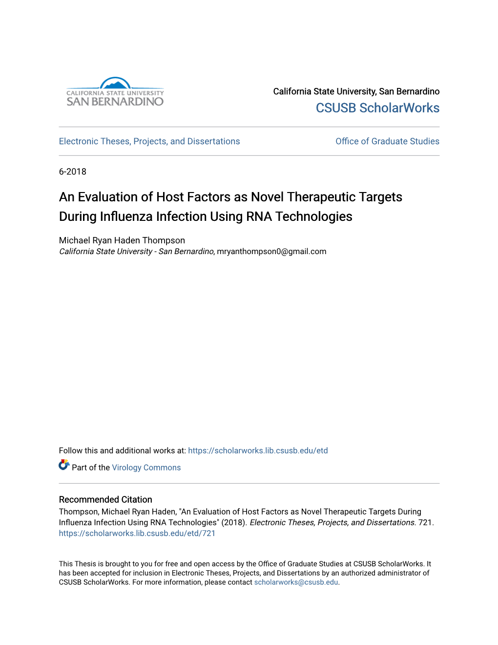 An Evaluation of Host Factors As Novel Therapeutic Targets During Influenza Infection Using RNA Technologies