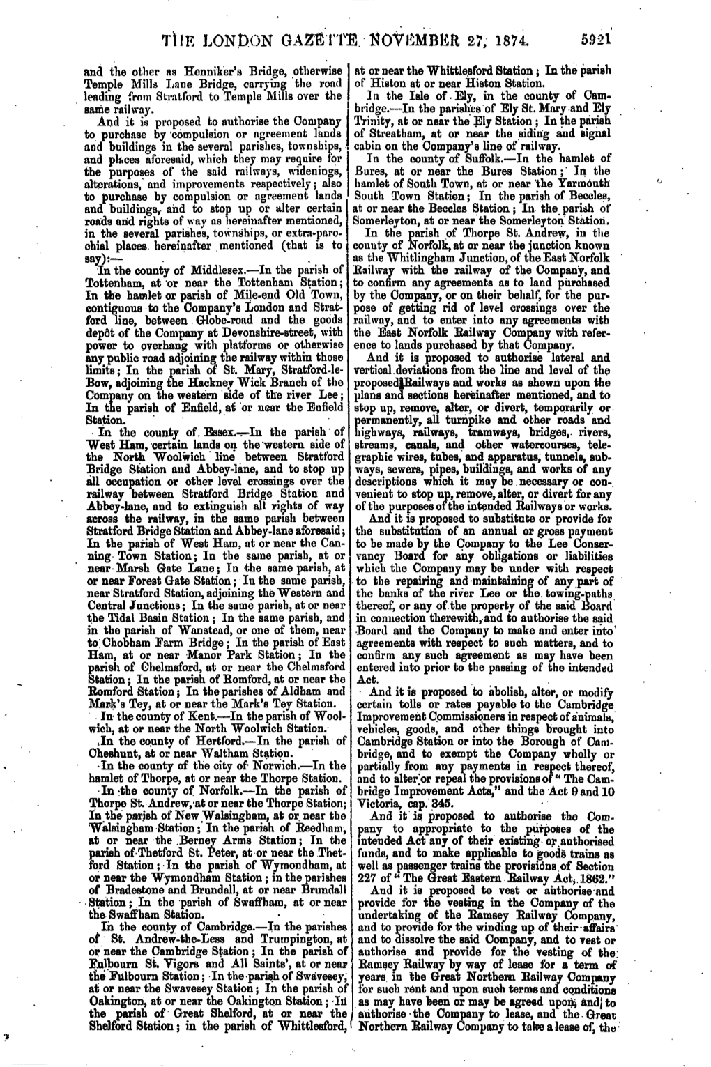 T!!E LONDON GAZETTE NOVEMBER 27; 1874. 5021