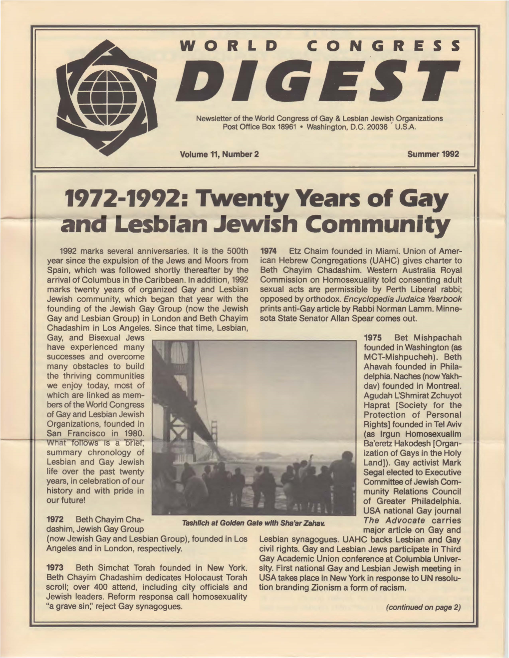 1972-1992: Twenty Years of Gay and Lesbian Jewish Community