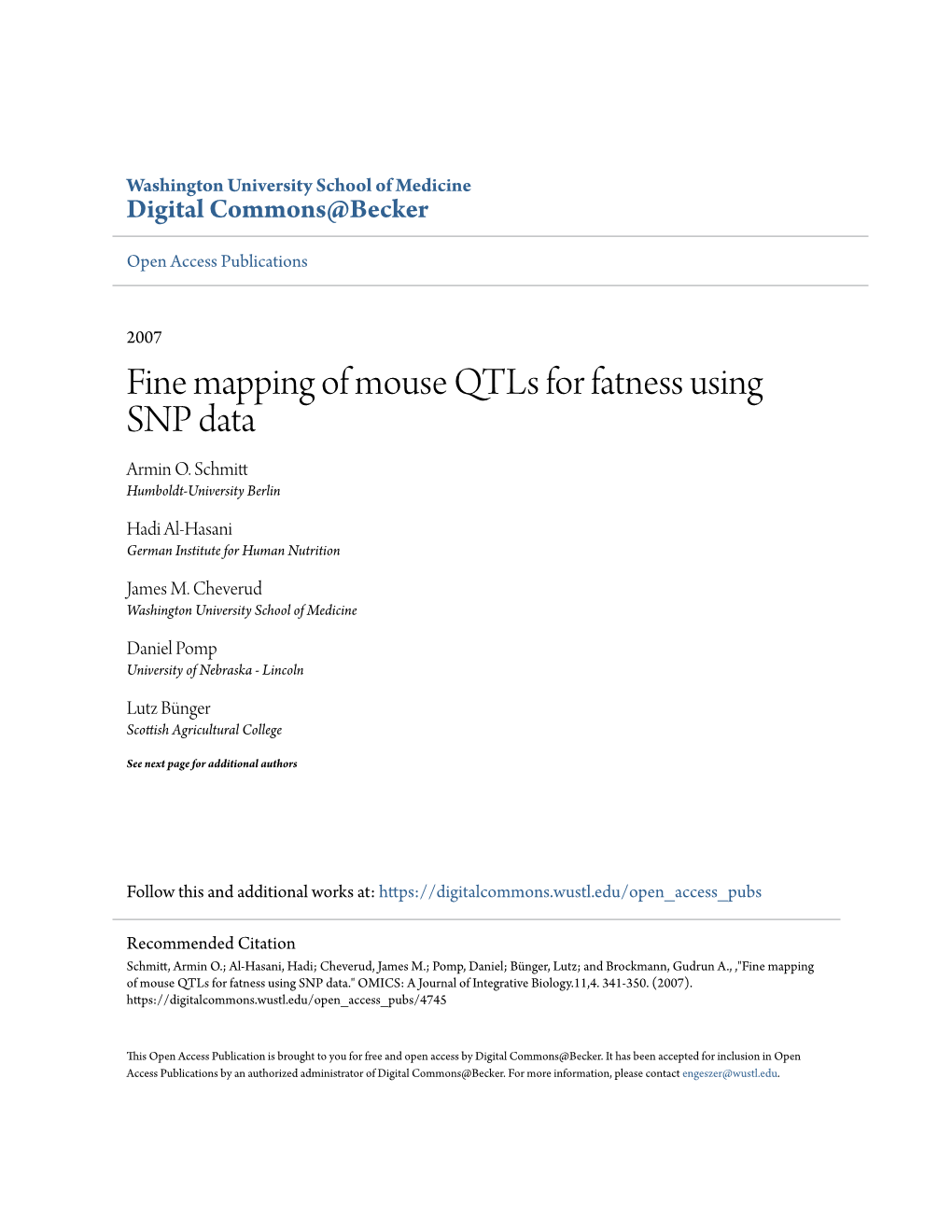 Fine Mapping of Mouse Qtls for Fatness Using SNP Data Armin O