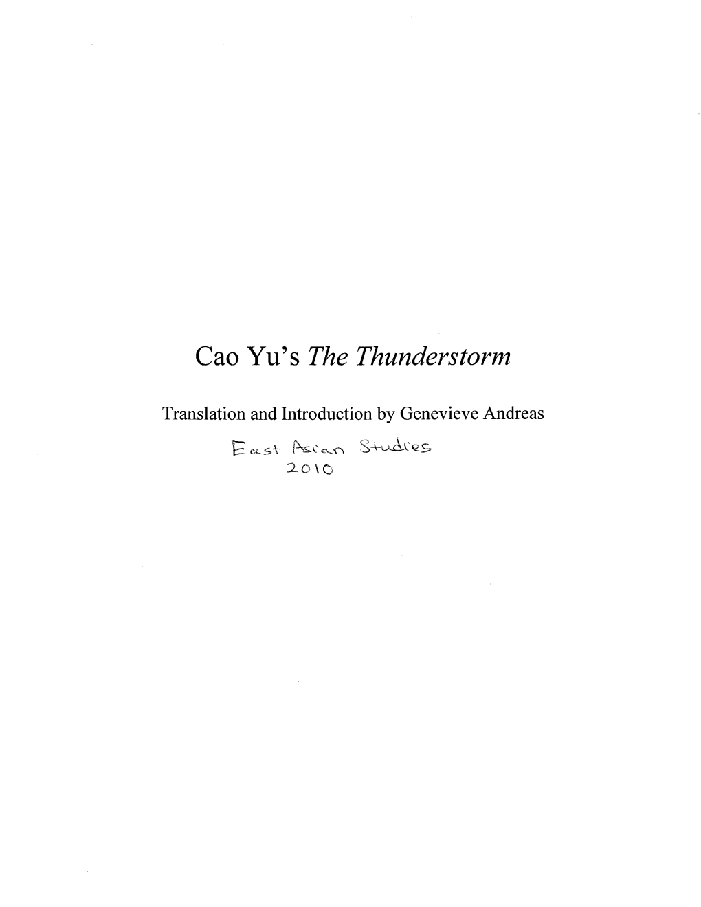 Cao Yu's the Thunderstorm