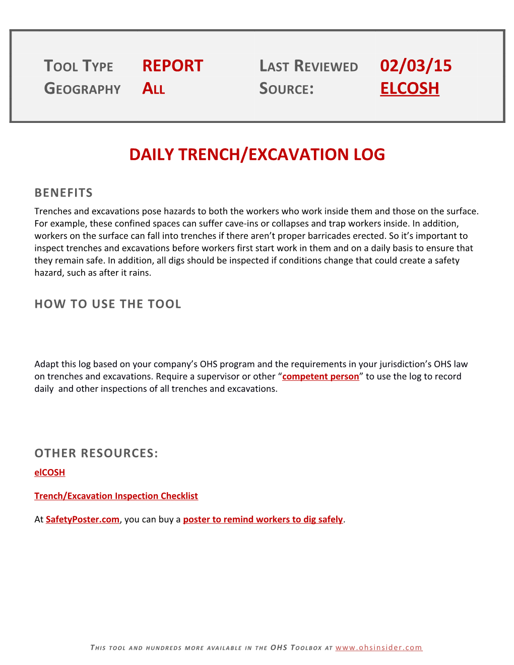 Daily Trench/Excavation Log