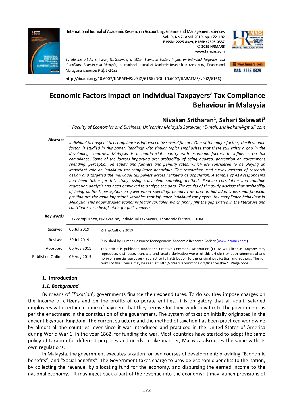 Economic Factors Impact on Individual Taxpayers' Tax Compliance