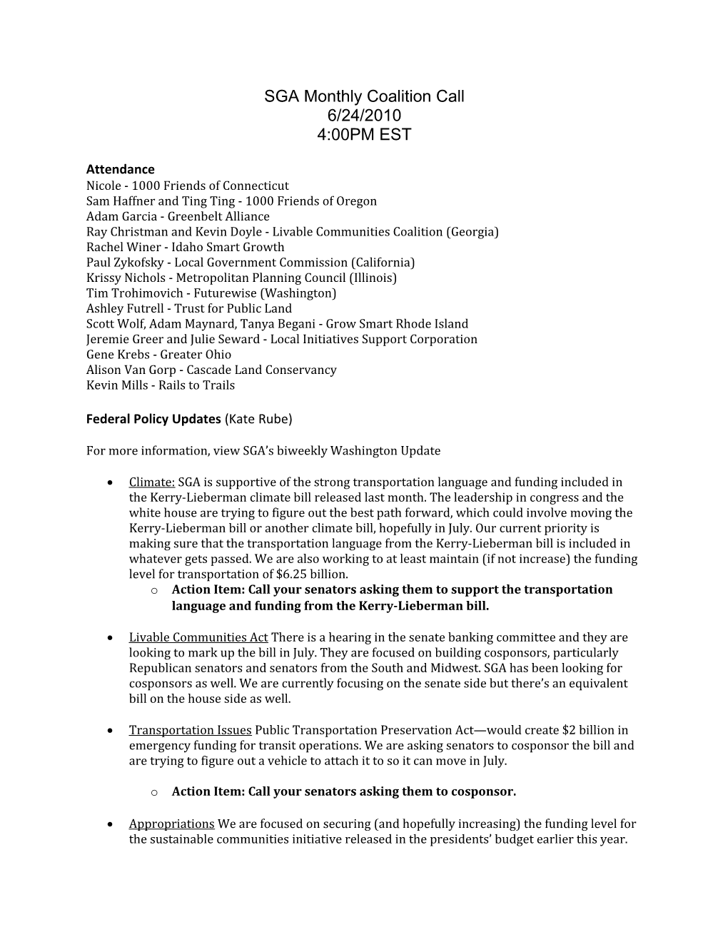 SGA Monthly Coalition Call 2-18-2010