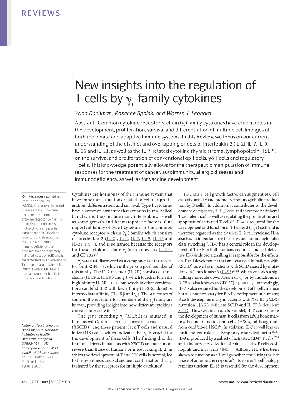 New Insights Into the Regulation of T Cells by Γc Family Cytokines